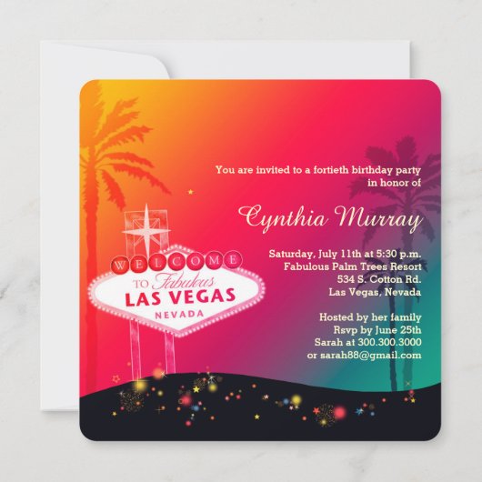 40 & Fabulous Las Vegas Birthday Party Kaart (Achterkant)