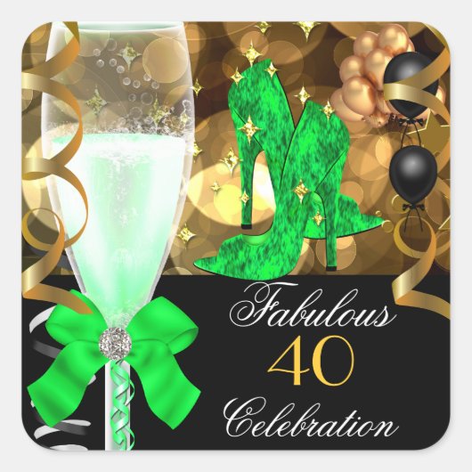 40 & Fabulous Lime Green Black Gold Gold Party Vierkante Sticker (Voorkant)