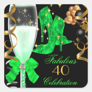 40- & Fabulous Lime Green Gold-feestdagen Vierkante Sticker