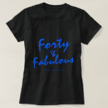 40 Fabulous Neon Blue Name 40th Birthday Gift T-shirt<br><div class="desc">Viel het draaien 40 in stijl met deze moderne zwarte en blauwe douanenaam 40e verjaardag t-shirt met de tekst veertig en fabelachtig in neon blauw elegant manuscript. Voeg gewoon jouw naam toe aan dit 40e verjaardagsfeest T-shirt. Perfect verjaardagscadeau voor een moderne, stijlvolle en elegante 40-jarige. Exclusief voor u ontworpen door...</div>