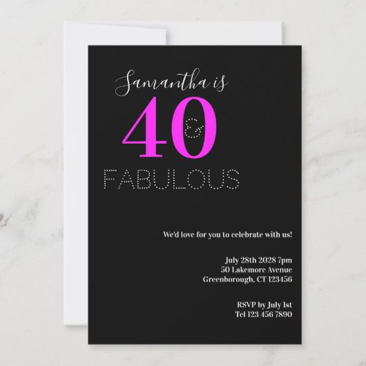 40 Fabulous Neon Roze 40e verjaardagsfeestje Kaart (Voorkant)