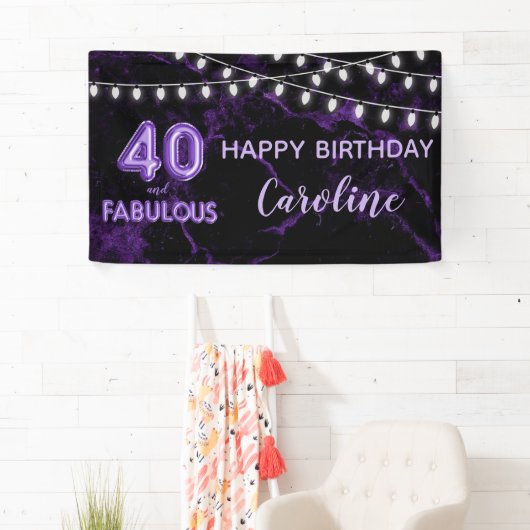 40 & Fabulous Paarse Zwarte Ballon Lights Verjaard Spandoek (Insitu)