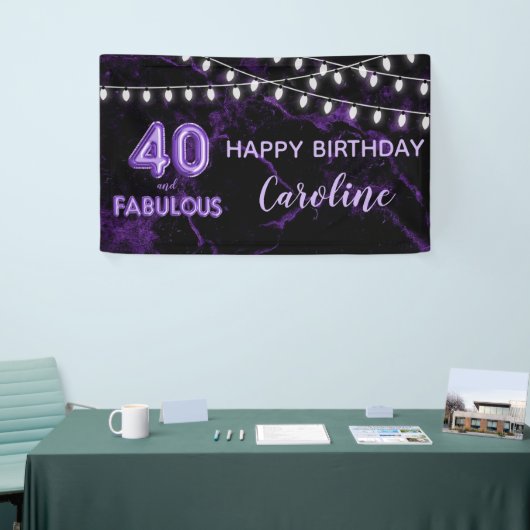 40 & Fabulous Paarse Zwarte Ballon Lights Verjaard Spandoek (Beurs)