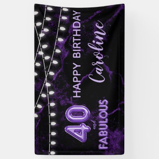 40 & Fabulous Paarse Zwarte Ballon Lights Verjaard Spandoek (Verticaal)