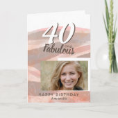 40 & Fabulous Peach Roze Waterverf Foto Kaart (Voorkant)