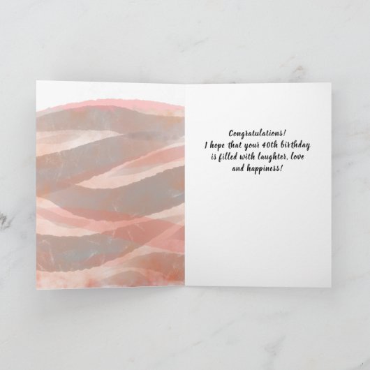 40 & Fabulous Peach Roze Waterverf Foto Kaart (Binnen)