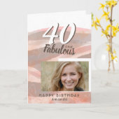 40 & Fabulous Peach Roze Waterverf Foto Kaart (Gele Bloem)