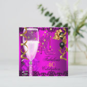 40 Fabulous Pink Black Gold 40th Champagne Party Kaart (Staand voorkant)