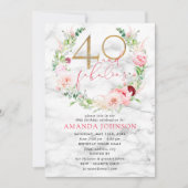 40 & Fabulous Pink & Gold Floral Marble Birthday Kaart (Voorkant)