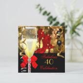40 & Fabulous Red Black Gold Party Kaart (Staand voorkant)