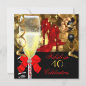 40 & Fabulous Red Black Gold Party Kaart (Voorkant)