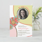 40 & Fabulous Retro Bloem Foto Uitnodiging (Staand voorkant)