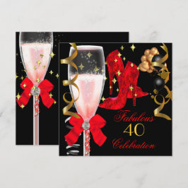 40 & Fabulous Rode Zwarte Gouden Verjaardagsschoen Kaart