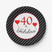 40 & Fabulous Rood 40e verjaardag Zwart Wit Streep Papieren Bordje (Voorkant)