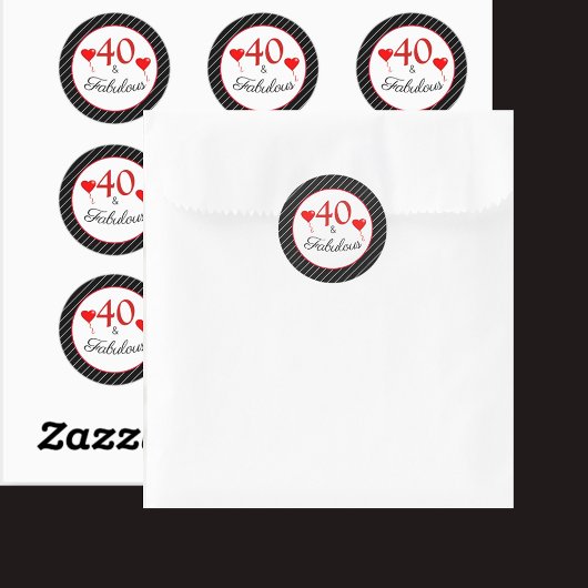 40 & Fabulous Rood 40e verjaardag Zwart Wit Streep Ronde Sticker
