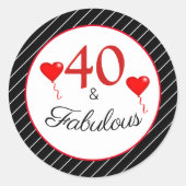 40 & Fabulous Rood 40e verjaardag Zwart Wit Streep Ronde Sticker (Voorkant)