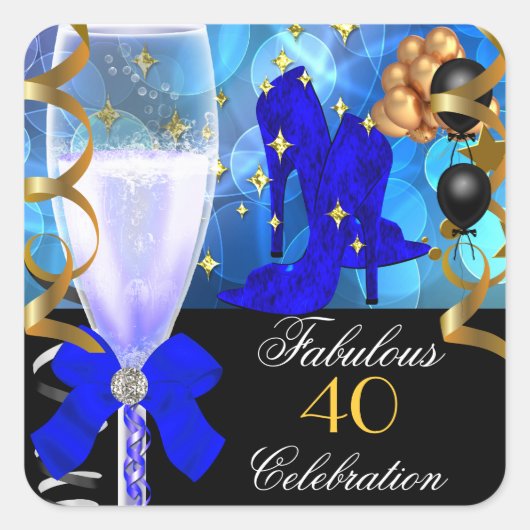 40 & Fabulous Royal Blue Gold Gold Party Vierkante Sticker (Voorkant)