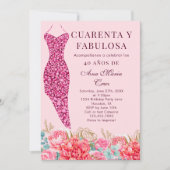 40 & Fabulous Roze Bloemen Spaans 40ste verjaardag Kaart (Voorkant)