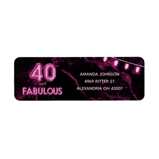 40 & Fabulous Roze & Zwart 40e Verjaardag Etiket (Voorkant)