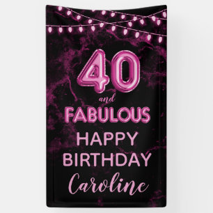 40 & Fabulous Roze & Zwart Verjaardag Verticaal Spandoek