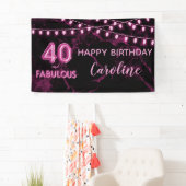 40 & Fabulous Roze & Zwarte Ballon Lights Verjaard Spandoek (Insitu)
