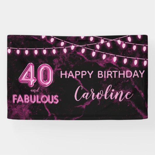 40 & Fabulous Roze & Zwarte Ballon Lights Verjaard Spandoek (Horizontaal)