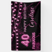 40 & Fabulous Roze & Zwarte Ballon Lights Verjaard Spandoek (Verticaal)