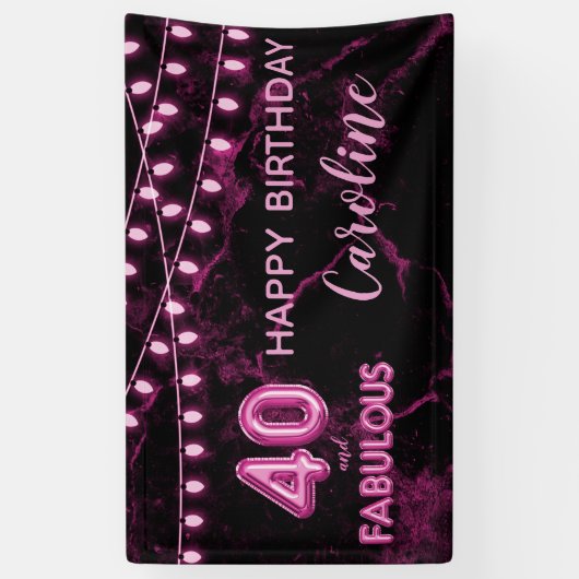 40 & Fabulous Roze & Zwarte Ballon Lights Verjaard Spandoek (Verticaal)