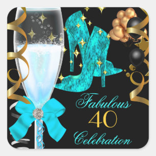 40 & Fabulous Tealblauwe Gouden Verjaardagsschoene Vierkante Sticker