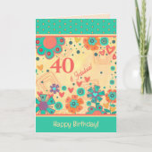 40 & Fabulous Verjaardag Bloemen Inspirerende Kaar Kaart (Voorkant)