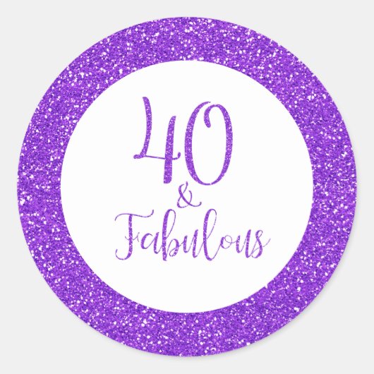 40 & Fabulous Verjaardag Paarse Glitter Ronde Sticker (Voorkant)