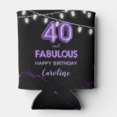 40 & Fabulous Verjaardag Paarse Zwarte Ballonlicht Blikjeskoeler (Achterkant)