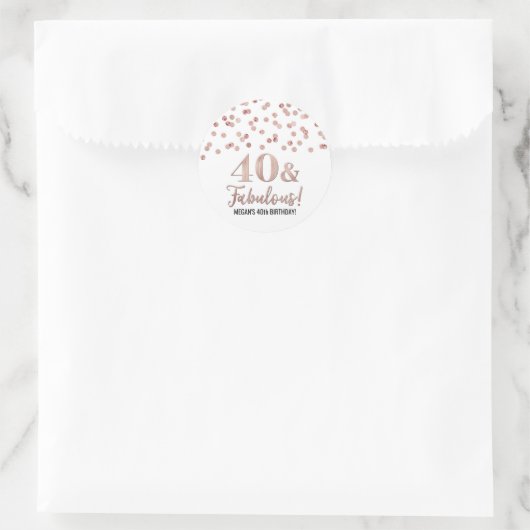 40 & Fabulous Verjaardag Roos Gouden Confetti Ronde Sticker (Tas)