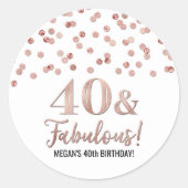 40 & Fabulous Verjaardag Roos Gouden Confetti Ronde Sticker (Voorkant)