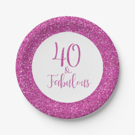 40 & Fabulous Verjaardag Roze Glitter Papieren Bordje