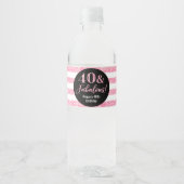 40 & Fabulous Verjaardag Roze Glitter Strepen Waterfles Etiket (Voorkant)