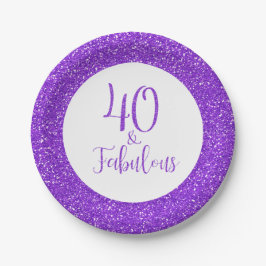 40 & Fabulous Verjaardag Sparkly Paarse Glitter Papieren Bordje