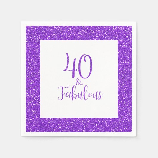 40 & Fabulous Verjaardag Sparkly Paarse Glitter Servet (Voorkant)