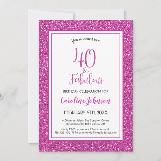 40 & Fabulous Verjaardag Sparkly Roze Glitter Kaart (Voorkant)