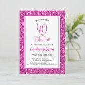 40 & Fabulous Verjaardag Sparkly Roze Glitter Kaart (Staand voorkant)