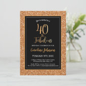 40 & Fabulous Verjaardag Zwart Goud Glitter Kaart (Staand voorkant)