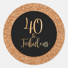 40 & Fabulous Verjaardag Zwart Goud Glitter Ronde Sticker