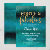 40 & Fabulous Verjaardagsfeest Blauwgroen 40e Uitn Kaart (Voorkant / Achterkant)