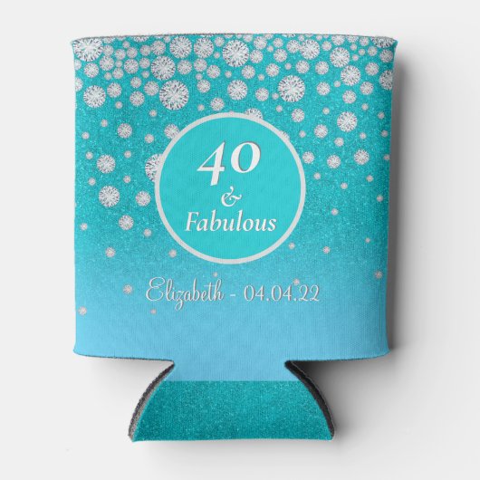 40 Fabulous Verjaardagsfeest diamanten turquoise g Blikjeskoeler (Voorkant)