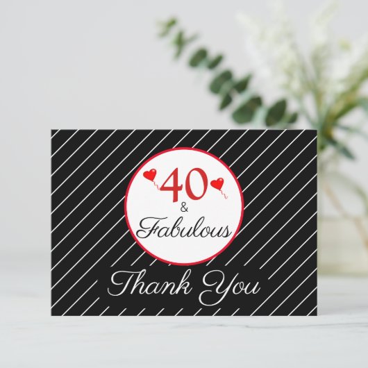 40 & Fabulous Verjaardagsfoto Zwart Dank u kaart (Staand voorkant)