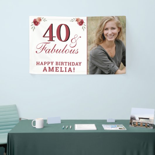 40 & Fabulous Waterverf Floral 40th Verjaardag Spandoek (Beurs)