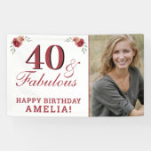 40 & Fabulous Waterverf Floral 40th Verjaardag Spandoek (Horizontaal)