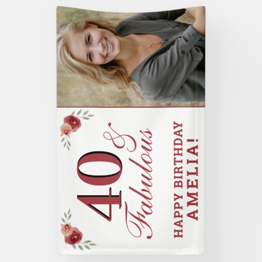 40 & Fabulous Waterverf Floral 40th Verjaardag Spandoek (Verticaal)