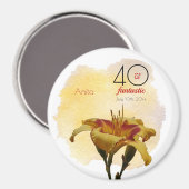 40 & Fantastisch Birthday Yellow & Red Daylily Magneet (Voorkant / Achterkant)