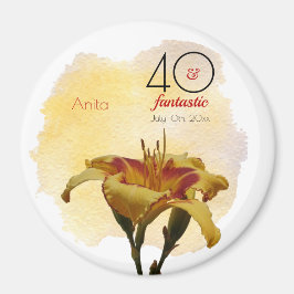 40 & Fantastisch Birthday Yellow & Red Daylily Magneet